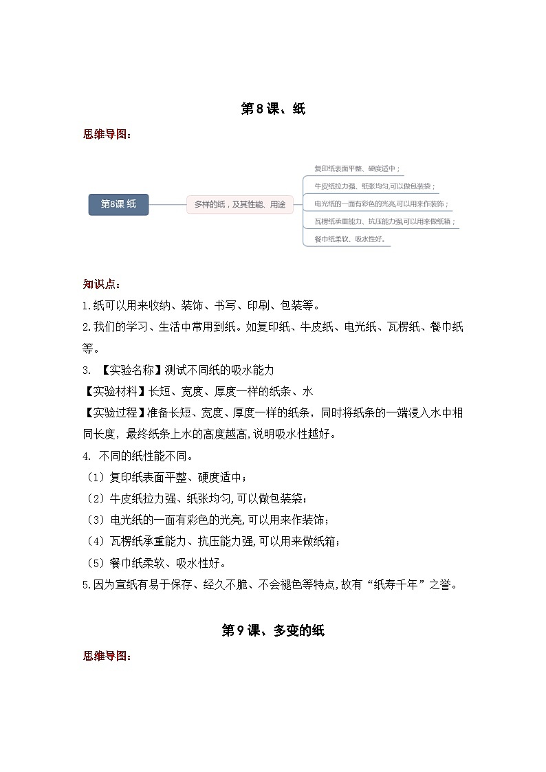 【单元复习讲义】青岛版科学三年级下册-第三单元《生活中的材料》讲义（知识点总结+思维导图）02
