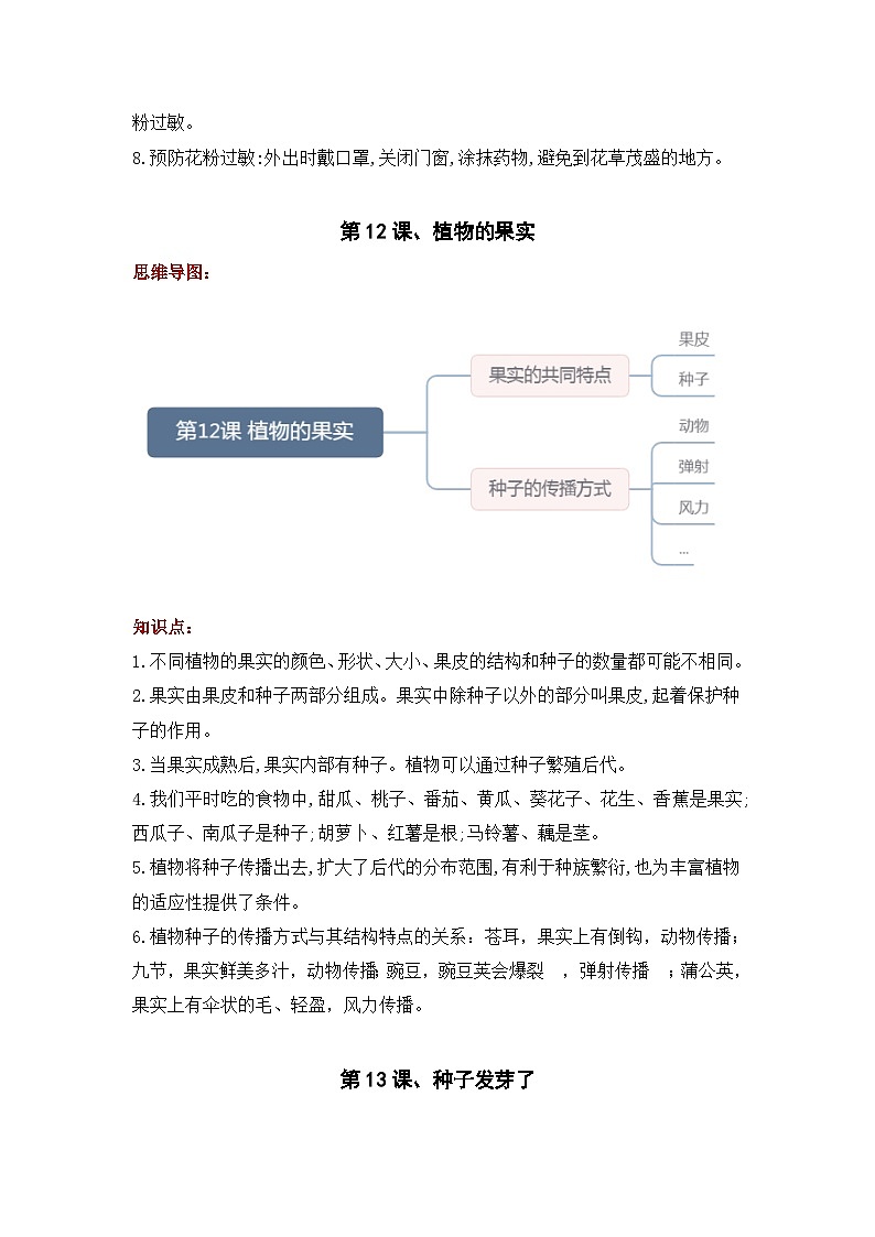 【单元复习讲义】青岛版科学三年级下册-第四单元《植物的繁殖》讲义（知识点总结+思维导图）02