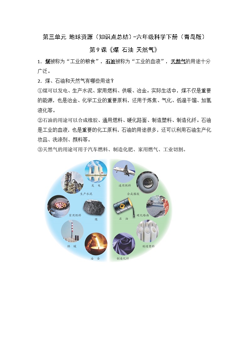 第三单元 地球资源（知识点总结）-六年级科学下册（青岛版）01