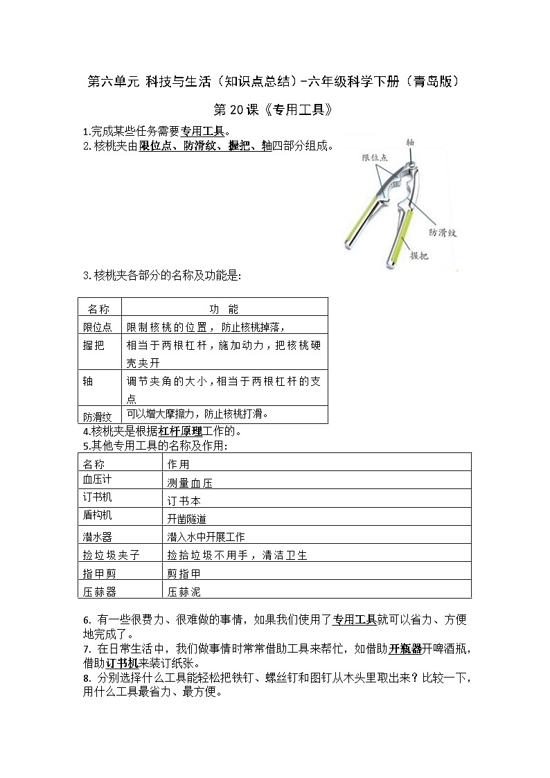 第六单元 科技与生活（知识点总结）-六年级科学下册（青岛版）第1页