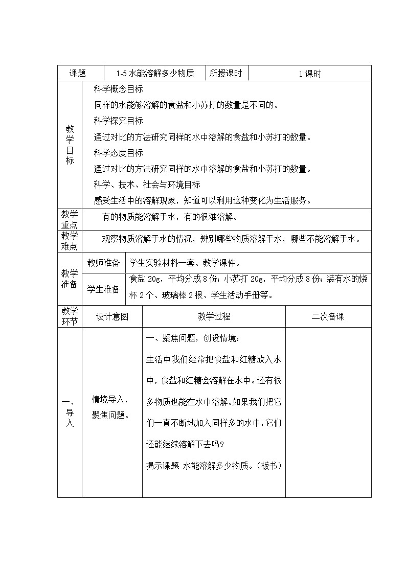 教科版科学三年级上册 第5课  水能溶解多少物质 同步课件+同步练习+同步教案01