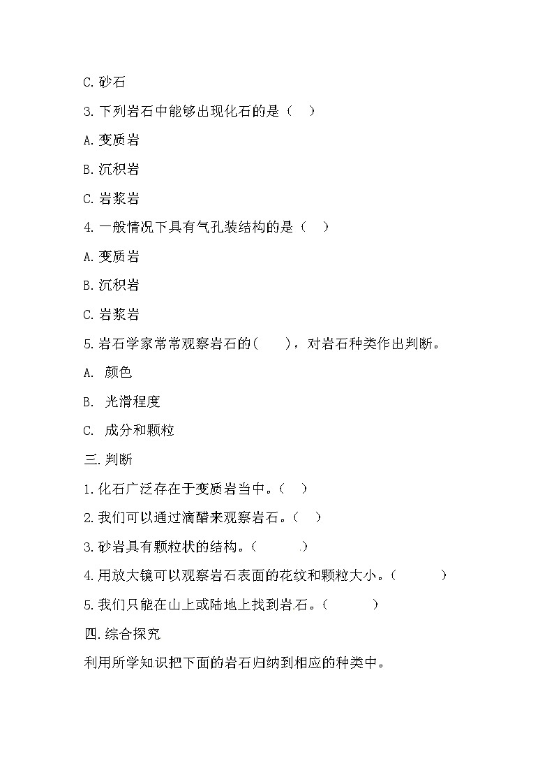 冀人版科学五年级上册 13.《地壳的构成》（练习）02