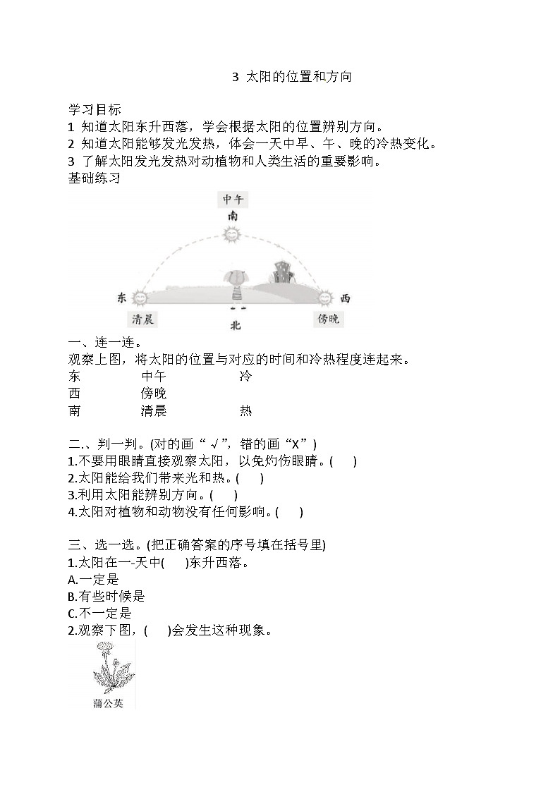 【教科版】科学二上  1.3《太阳的位置和方向》（课件+教案+练习+素材）01