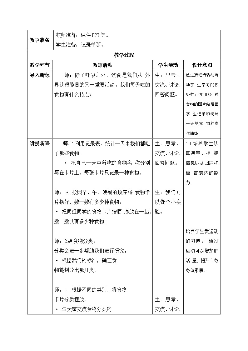 【核心素养目标】教科版小学科学四年级上册第二单元第2.4课时《一天的食物》课件+教案+同步练习（含答案和教学反思）02