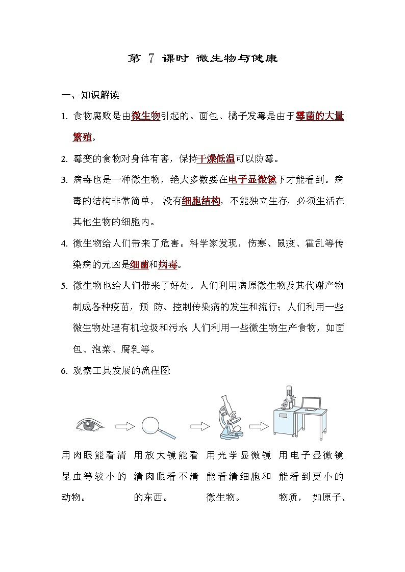 教科版科学六上 1.7微生物与健康 学案（含答案）01