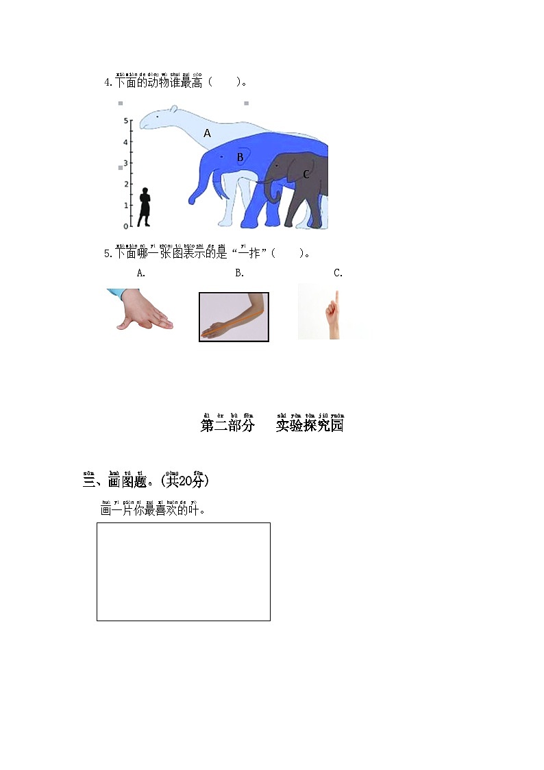 浙江省宁波市鄞州区实验小学2022-2023学年一年级上学期期末检测科学试卷A02