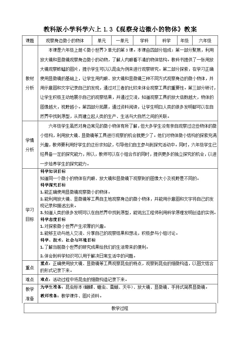 教科版科学六上1.3《观察身边微小的物体》课件+教学设计+素材01