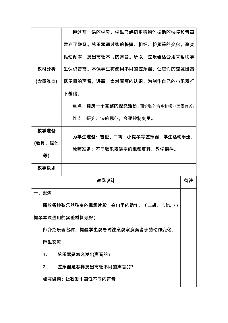 《让弦发出高低不同的声音》（教案）四年级上册科学教科版第2页