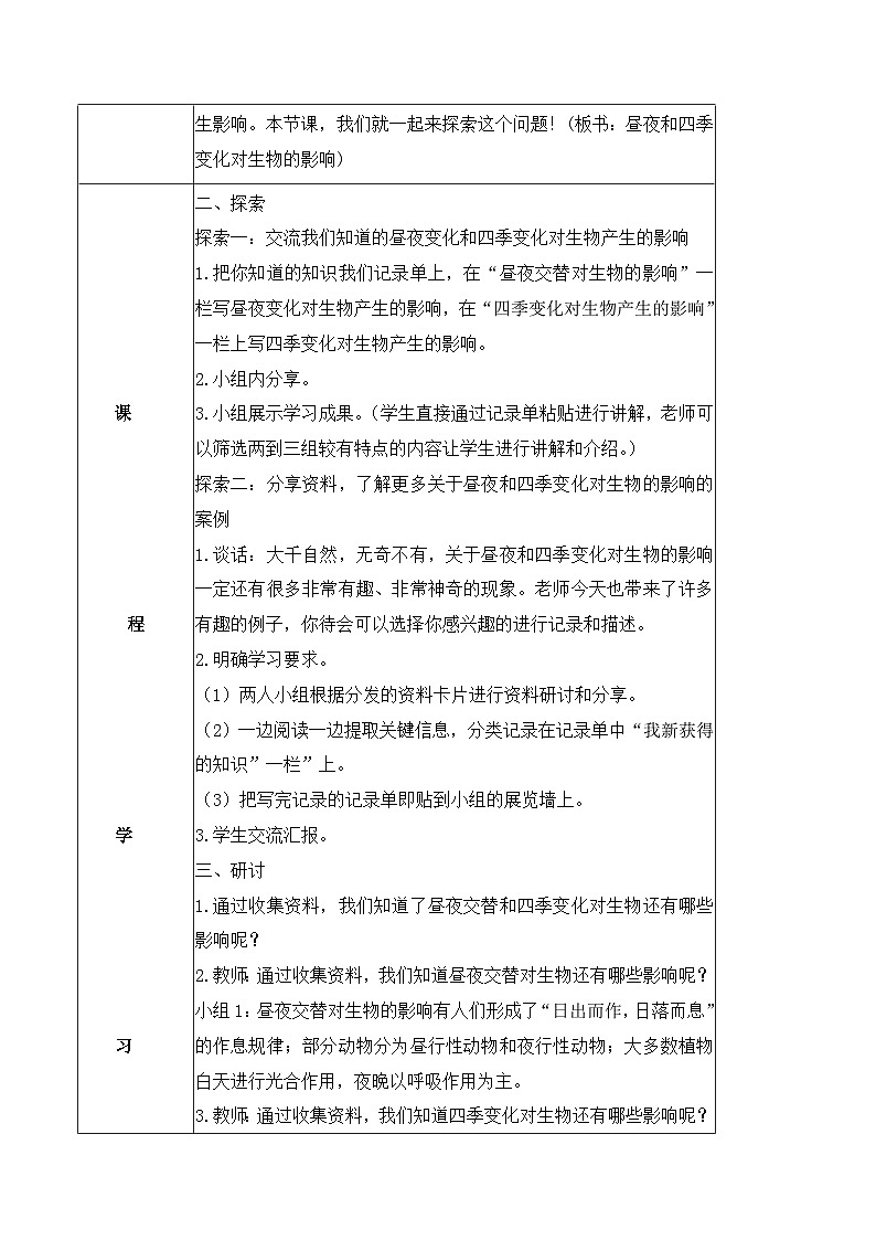 2.7 昼夜和四季变化对生物的影响（教案）-2023-2024学年六年级科学上册同步备课（教科版）02