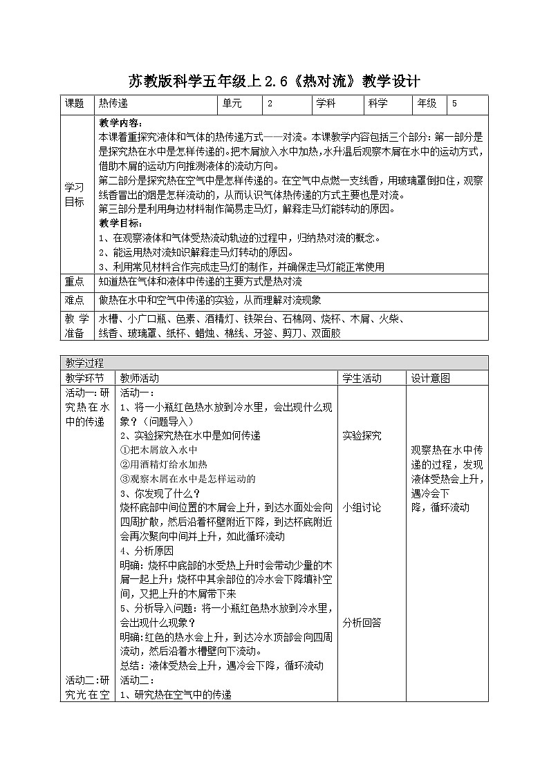 苏教版科学五年级上册 第6课 热对流 同步课件+同步教案+同步练习01