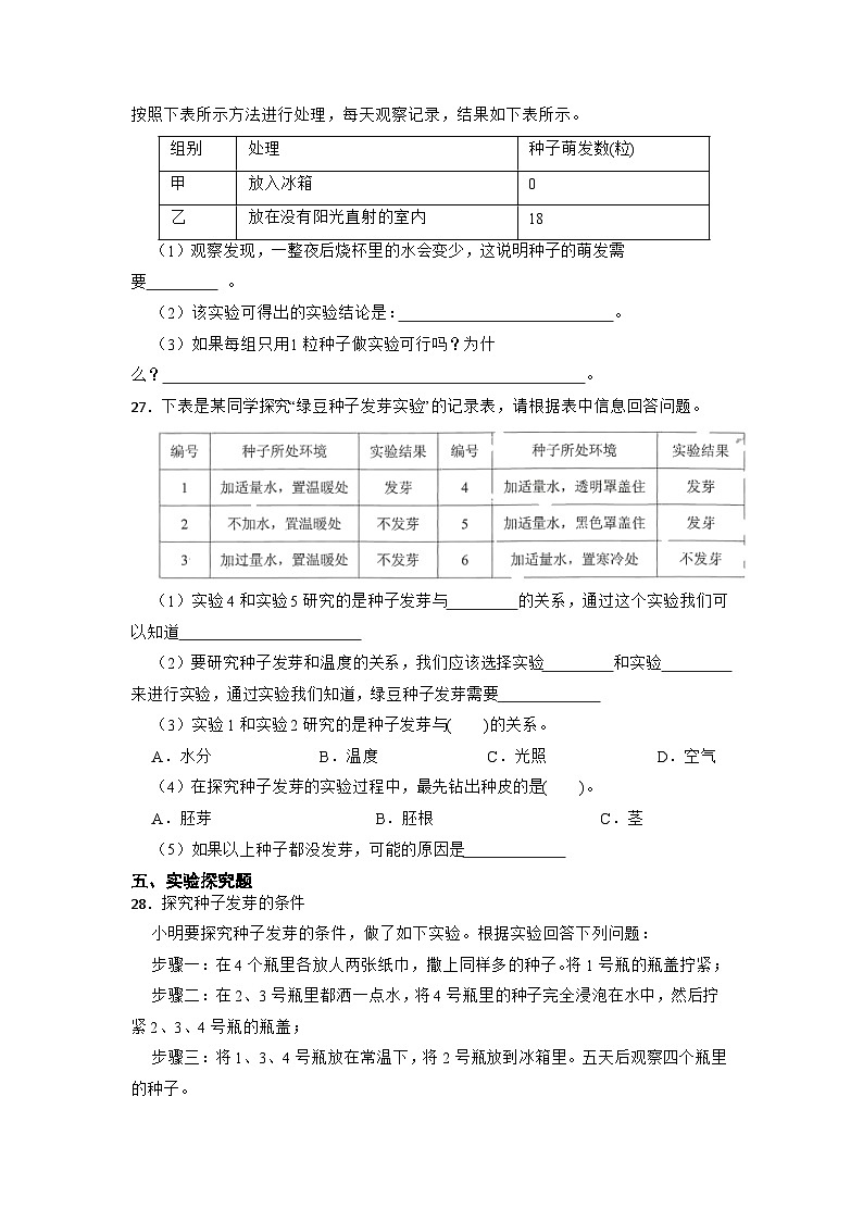 1.2比较种子发芽实验 （同步练习）五年级下册科学教科版03
