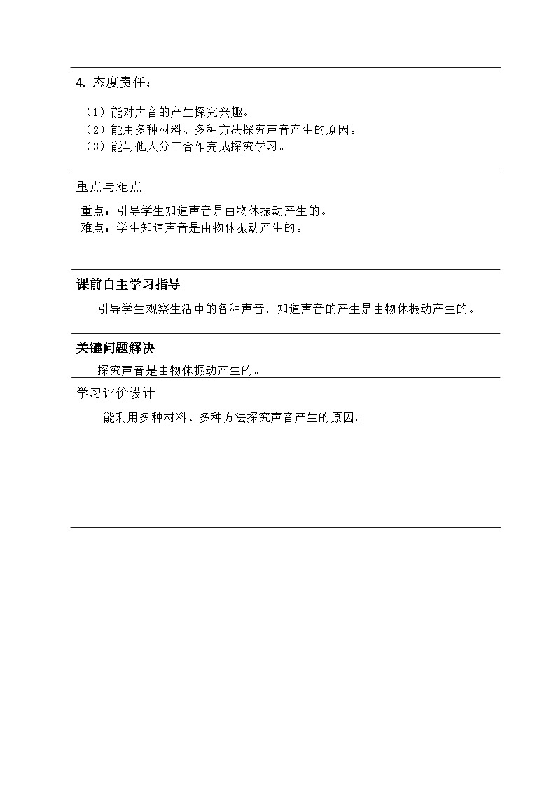 冀人版（2017秋） 四年级上册2.6 声音的产生   教学设计（表格式）03
