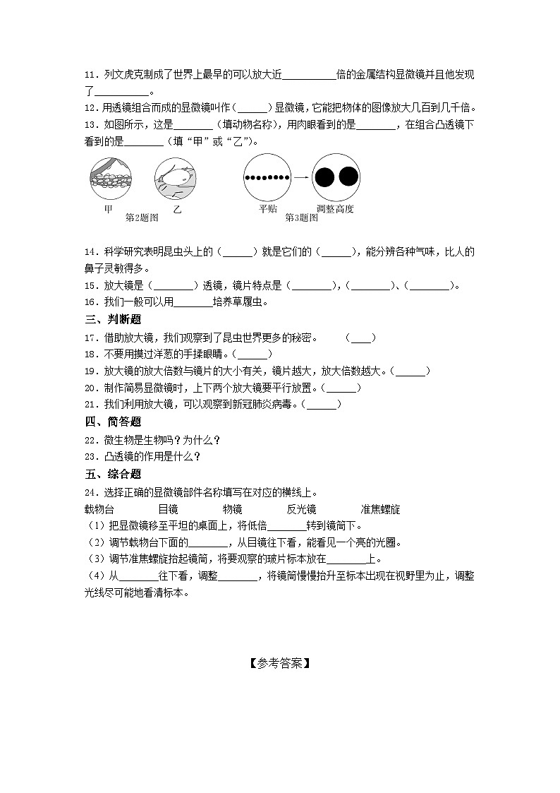 教科版科学六年级上  第一单元 微小世界单元测试卷（含答案）第2页