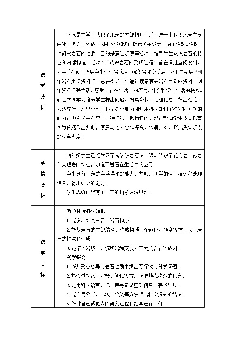 冀人版（2017秋）五年级科学上册 3.13地壳的构成（教案）（表格式）02