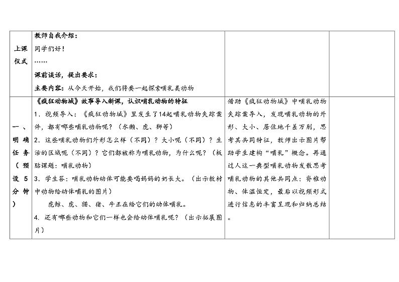 1.4课-哺乳类-5份教案合集-苏教版四年级上册202403