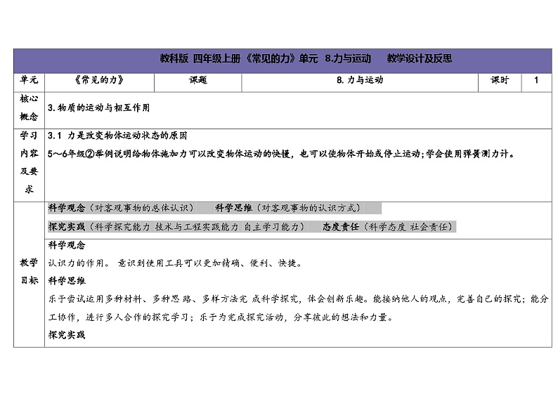 3.1-力与运动-5份教案合集-苏教版四年级上册2024第1页