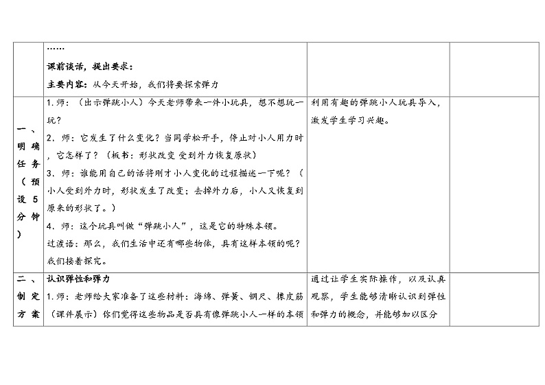3.2-弹力-5份教案合集-苏教版四年级上册202403