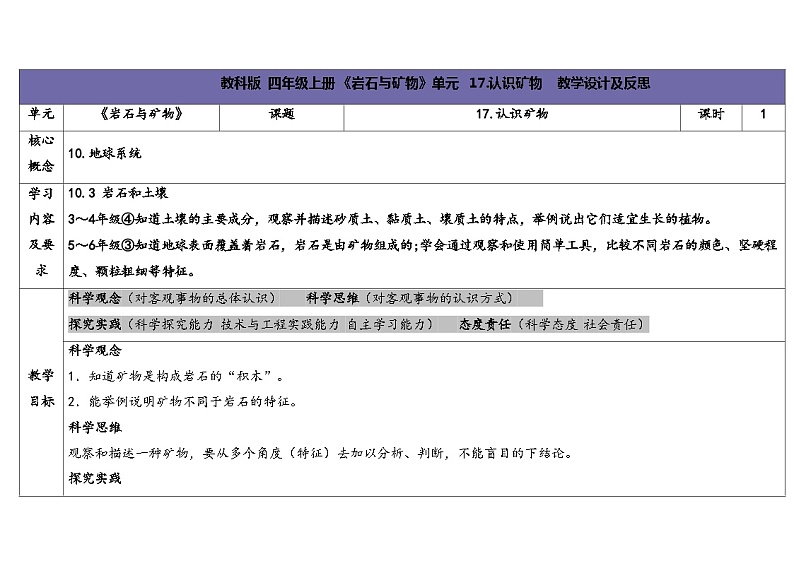 5.2-认识矿物-5份教案合集-苏教版四年级上册2024第1页