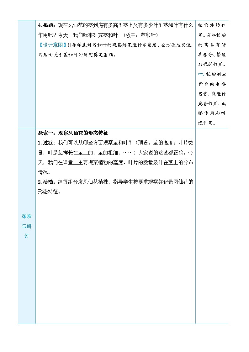 教科版(2017秋)科学四年级下册 第一单元 第四课 茎和叶教案02