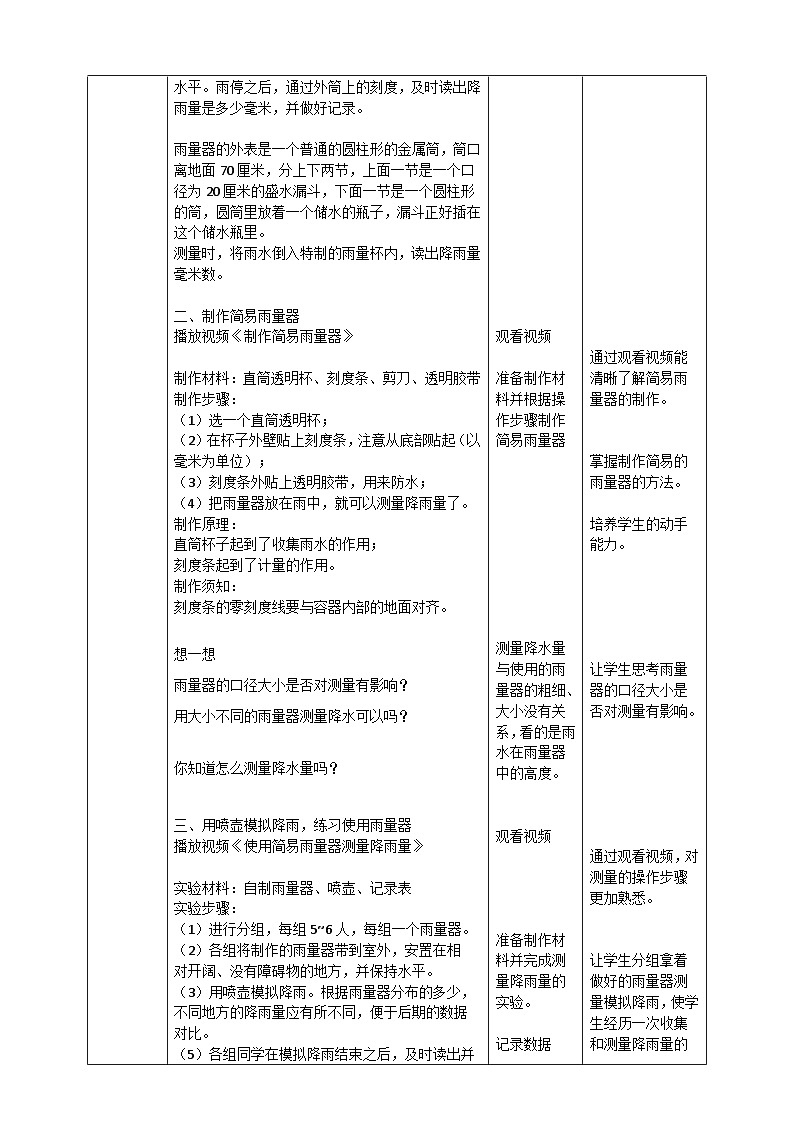 教科版（2017秋）科学三年级上册 3.4《测量降水量》 教案第2页