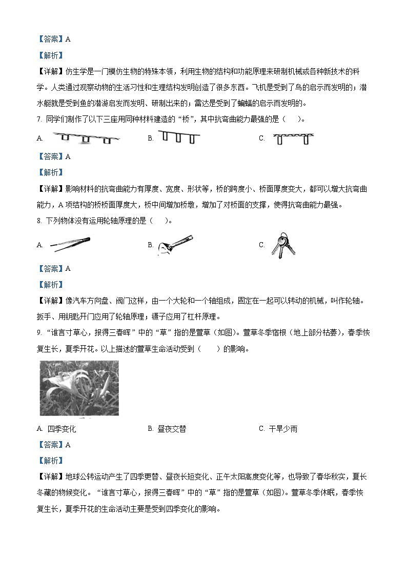 2022-2023学年广东省清远市英德市苏教版五年级下册期末考试科学试卷（解析版）03