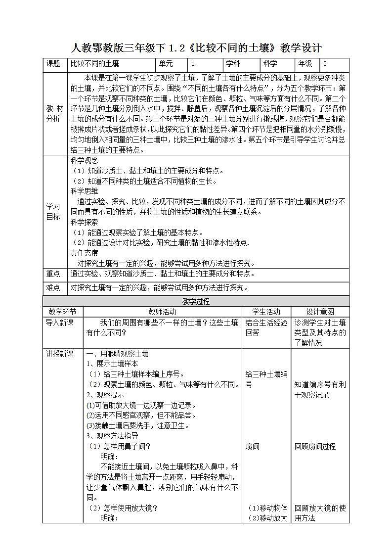 【人教鄂教版】三下科学  1.2《比较不同的土壤》（课件+教案+同步练习）01