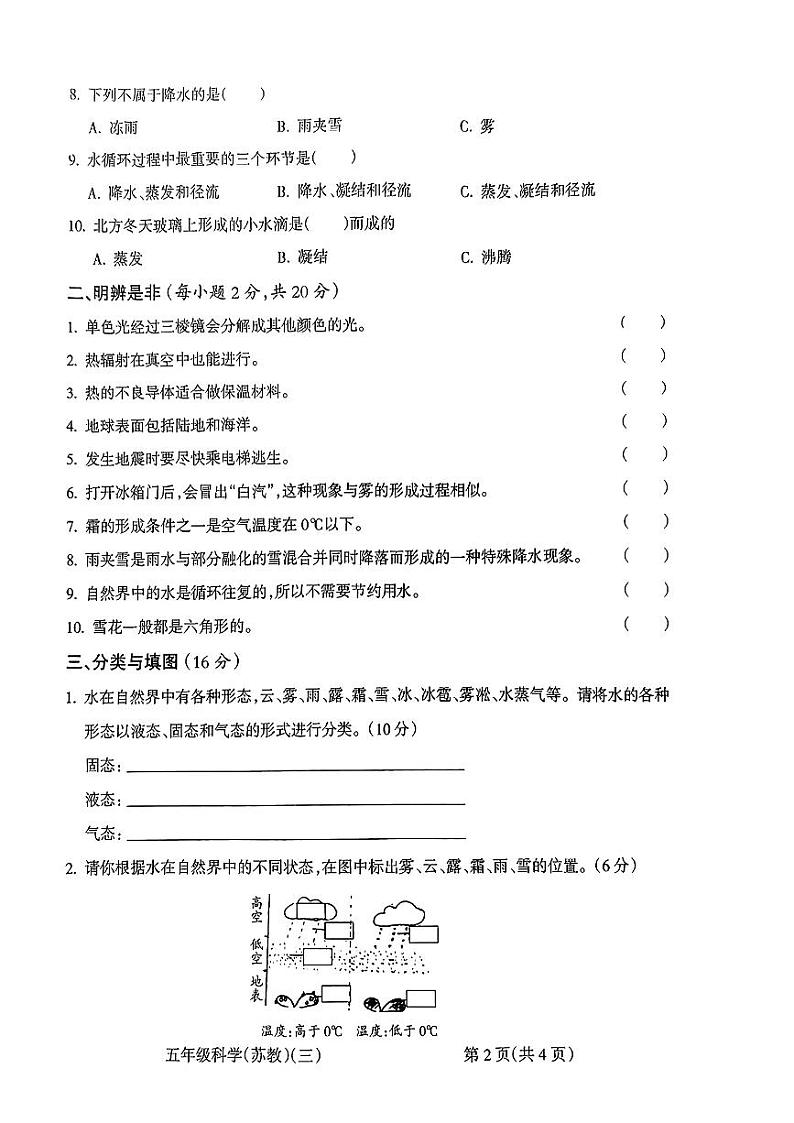 山西省运城市夏县多校2023-2024学年五年级上学期12月月考科学试卷第2页