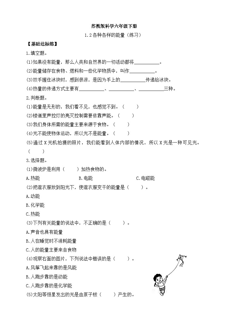 【苏教版】六下科学  1.2各种各样的能量（课件+教案+同步练习+素材）01