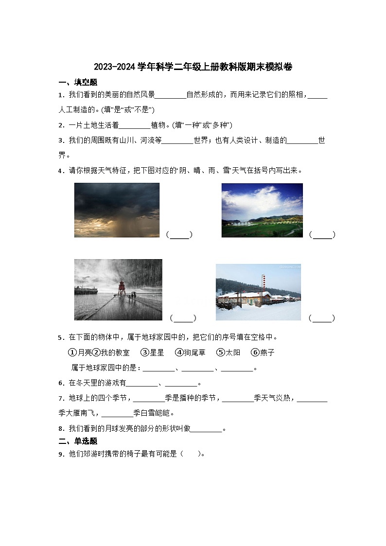 2023-2024学年科学二年级上册教科版期末模拟卷01