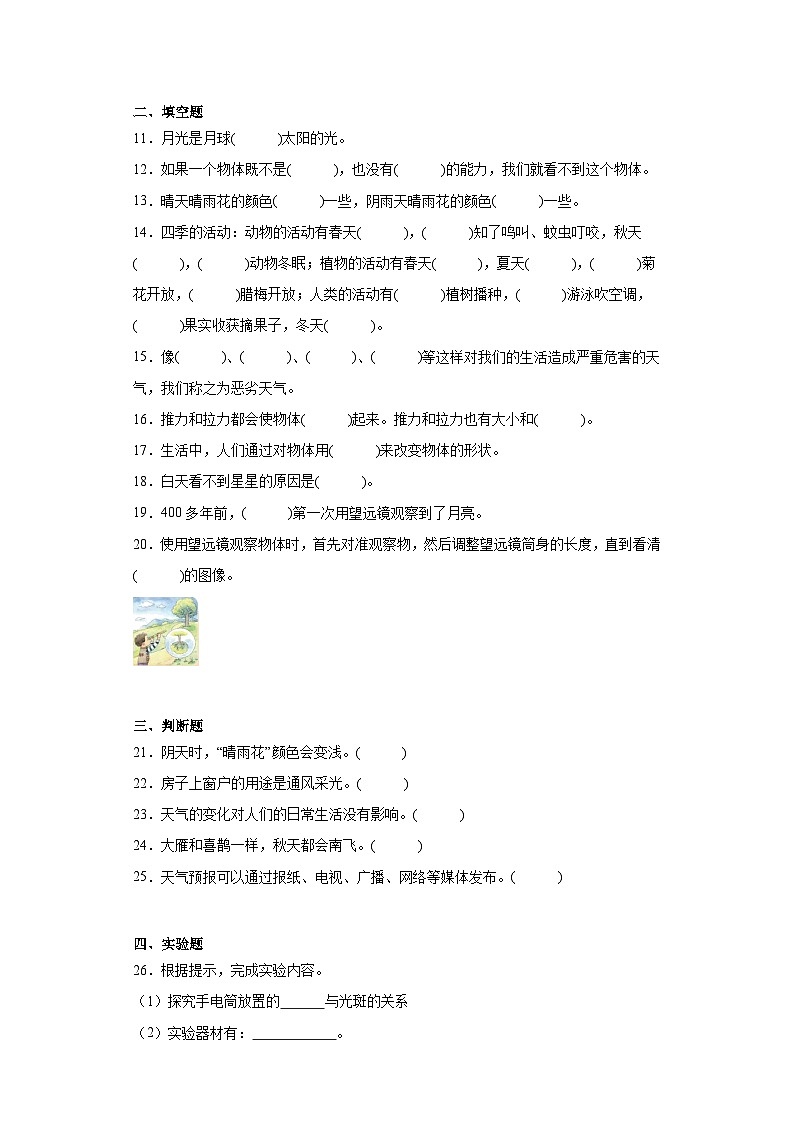 期末常考易错检测卷（试题）-科学二年级上册苏教版02