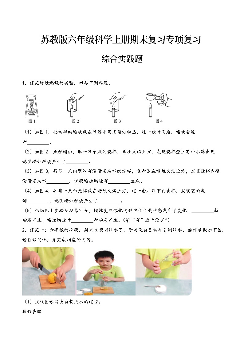 综合实践题（期末专项复习）2023-2024学年六年级科学上册期末复习（苏教版）第1页