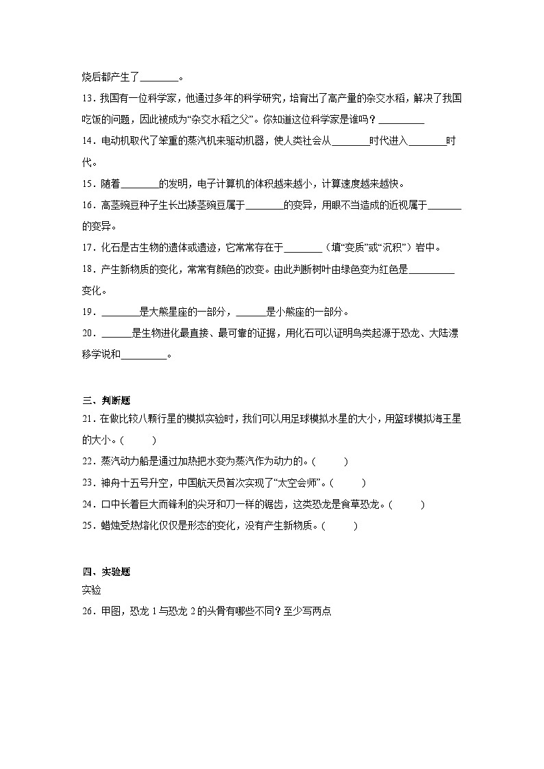 期末模拟测试卷-科学六年级上册苏教版第2页