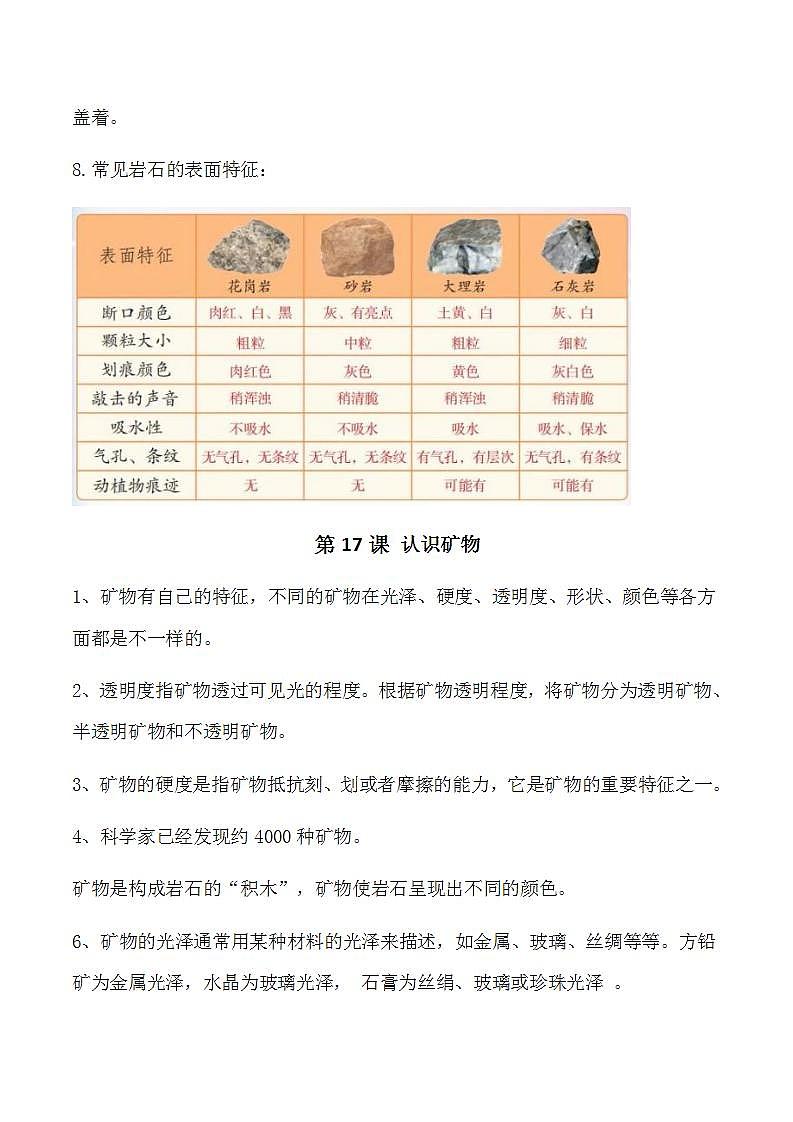 第5单元 岩石与矿物-2023-2024学年度四年级科学上册期末专项复习（苏教版）02
