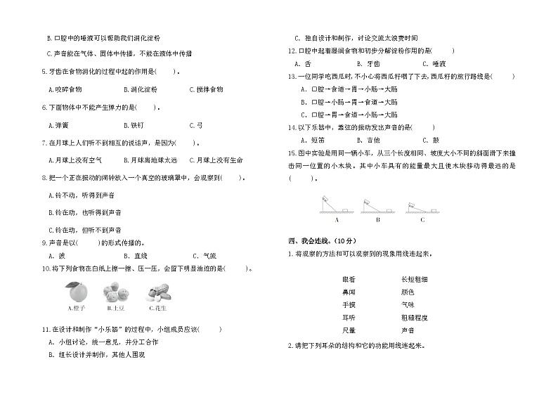 2023-2024学年四年级科学上册期末全真模拟基础卷（一）（教科版）02