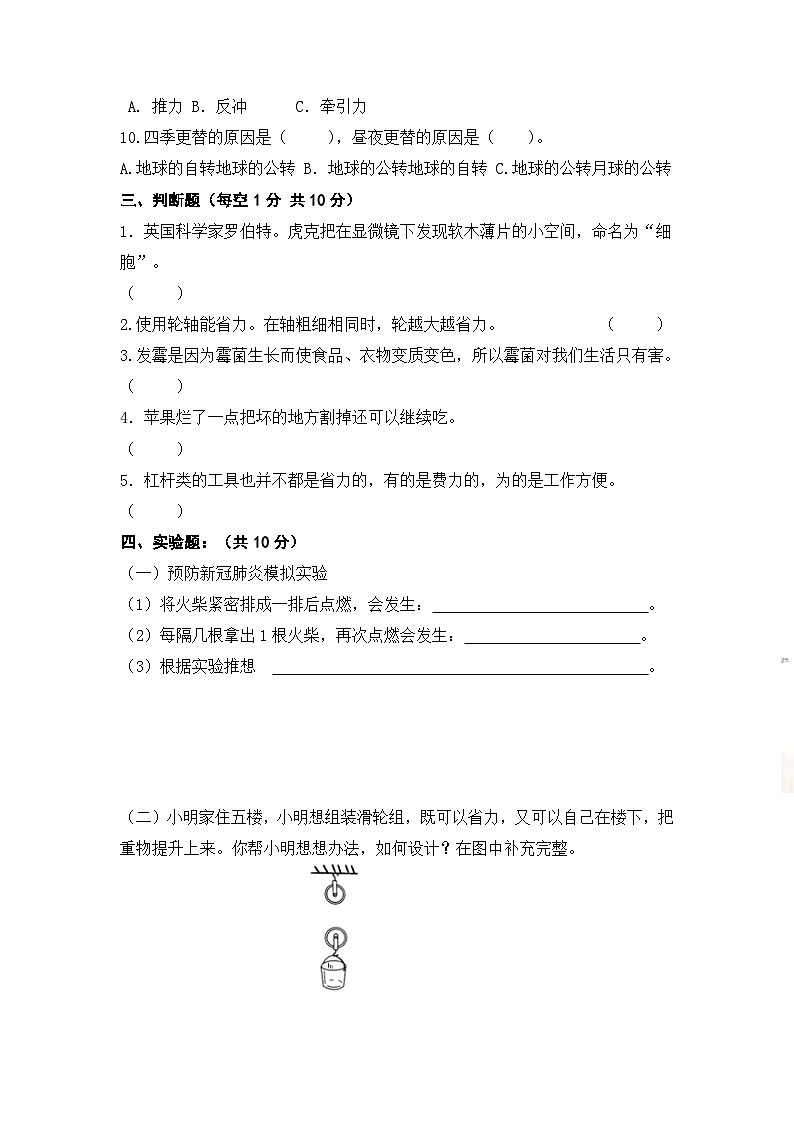 青岛版2023-2024学年六年级上册科学期末模拟冲刺（含答案）第2页