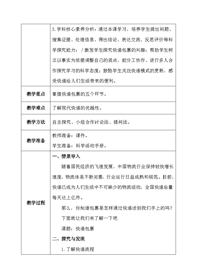 【核心素养】冀教版小学科学四年级下册     17.快递包裹   教案 - 副本第3页