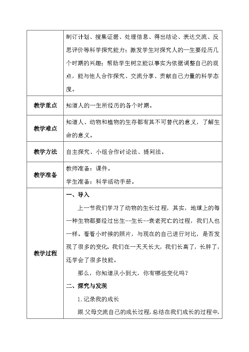 【核心素养】冀教版小学科学四年级下册     10. 我在长大     教案 - 副本03