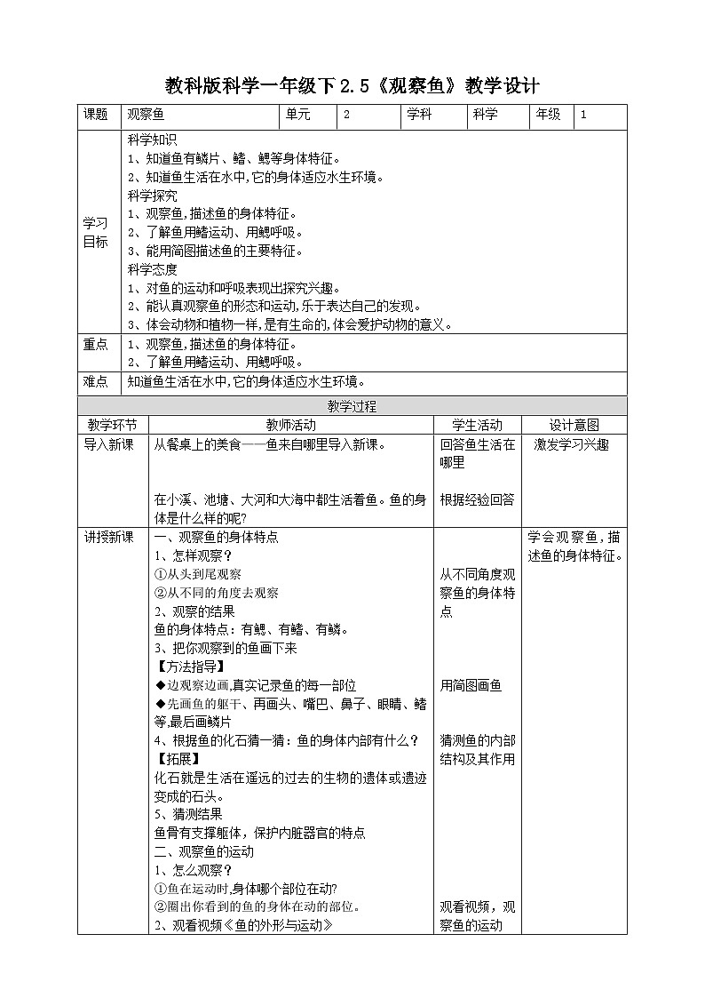 2.5《观察鱼》教案第1页