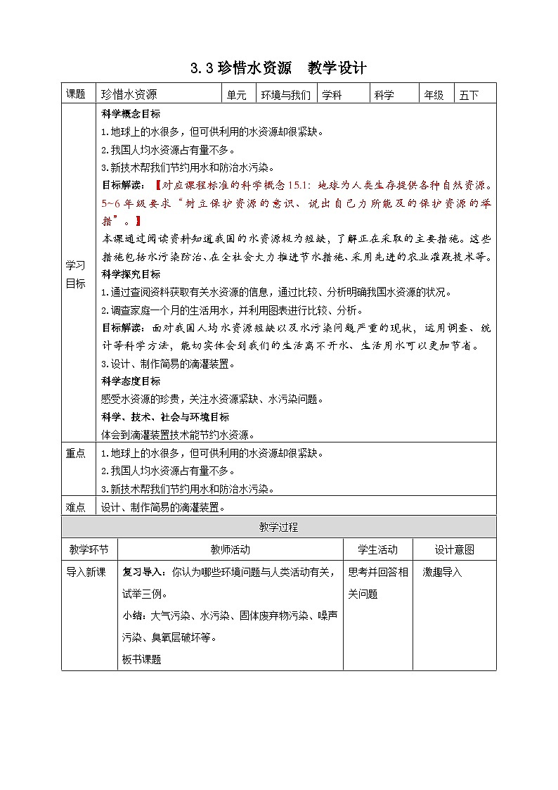 3.3《珍惜水资源》教案 教科版五年级科学下册01