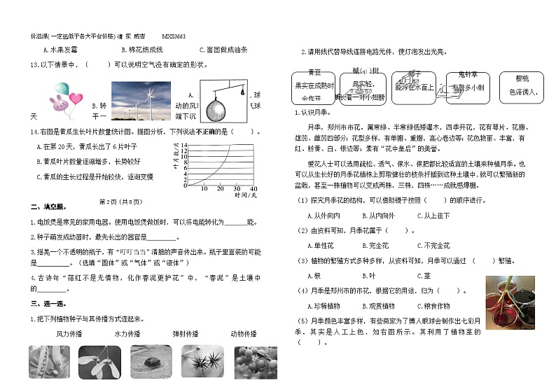 河南省郑州市金水区2022-2023学年三年级下学期科学期末试卷02