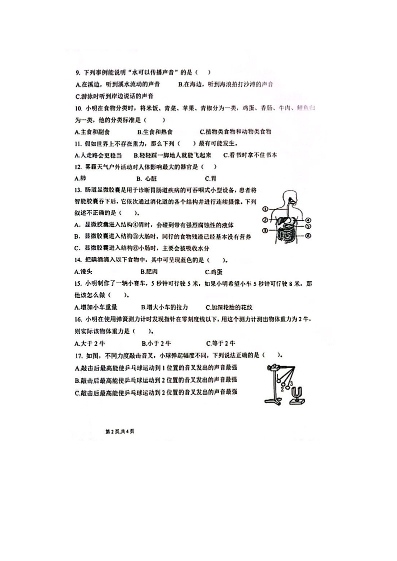 广东省佛山市南海区狮山镇2023-2024学年四年级上学期期末检测科学试卷02