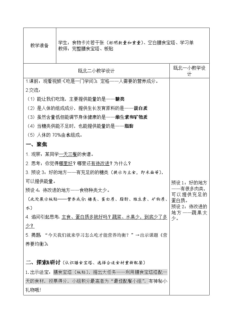 2.6 营养要均衡  （教案）四年级上册科学教科版03