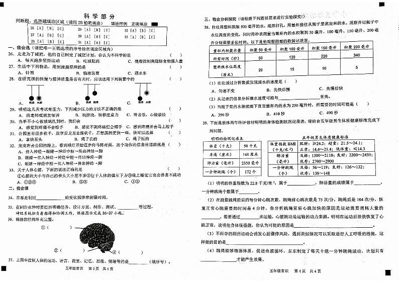 山东省菏泽市2023-2024学年五年级上学期1月期末道德与法治•科学试题02