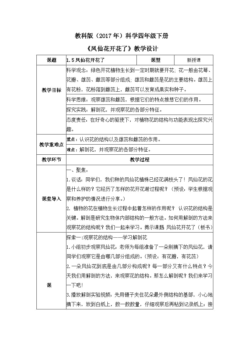教科版科学四年级下册 1.5 凤仙花开花了 同步课件+教案+音视频素材01