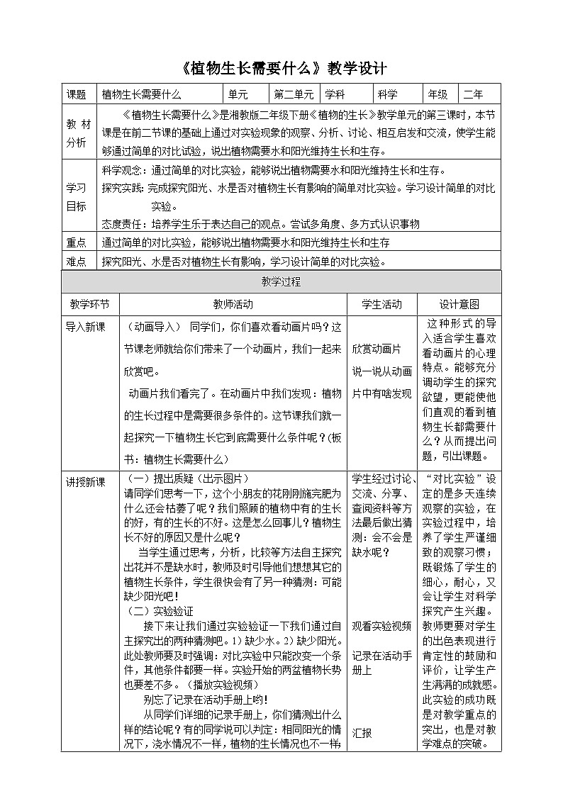 【湘科版】二下科学  2.3 植物生长需要什么 课件+教案+素材01