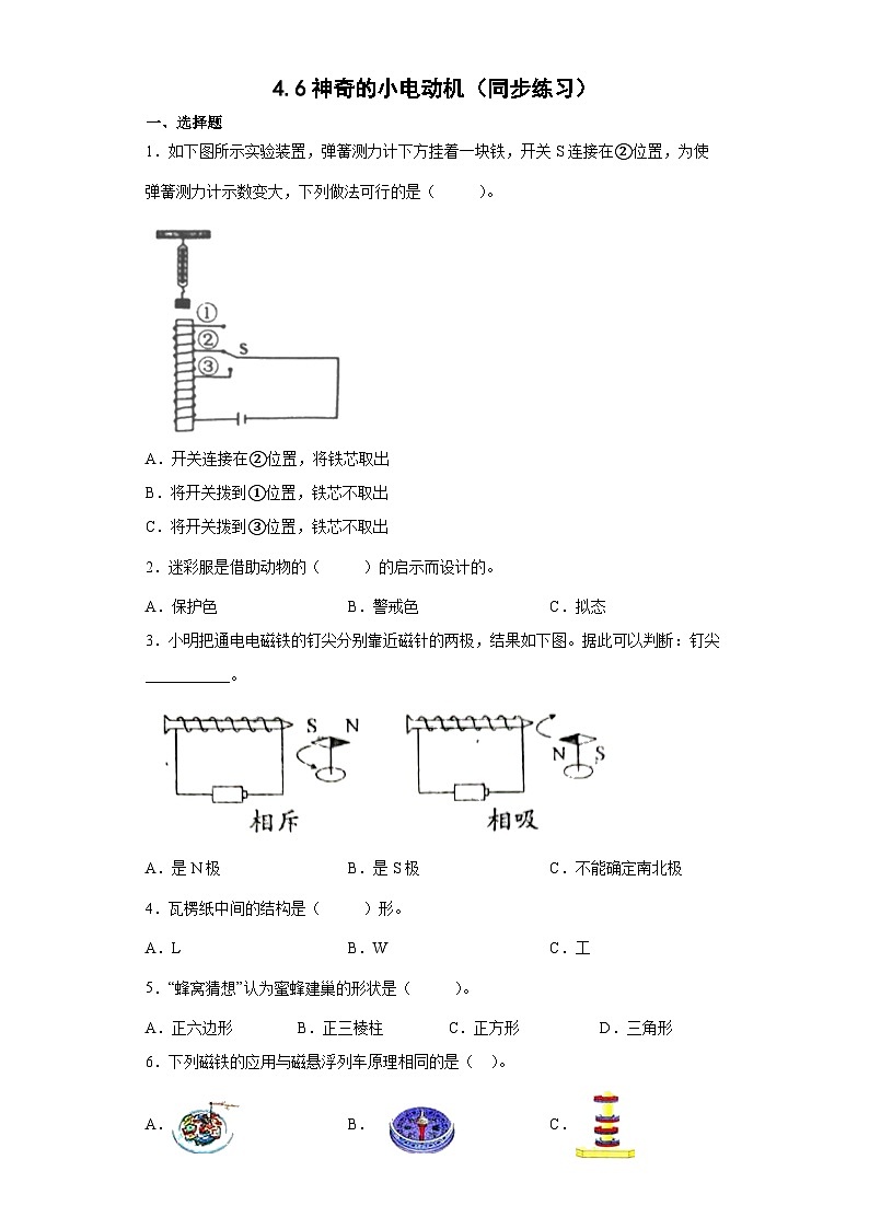 4.6神奇的小电动机（同步练习）六年级上册科学教科版01
