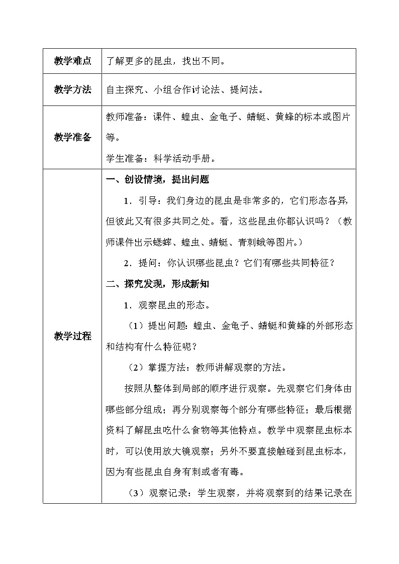 【核心素养】冀教版小学科学三年级下册     5.昆虫    教案03