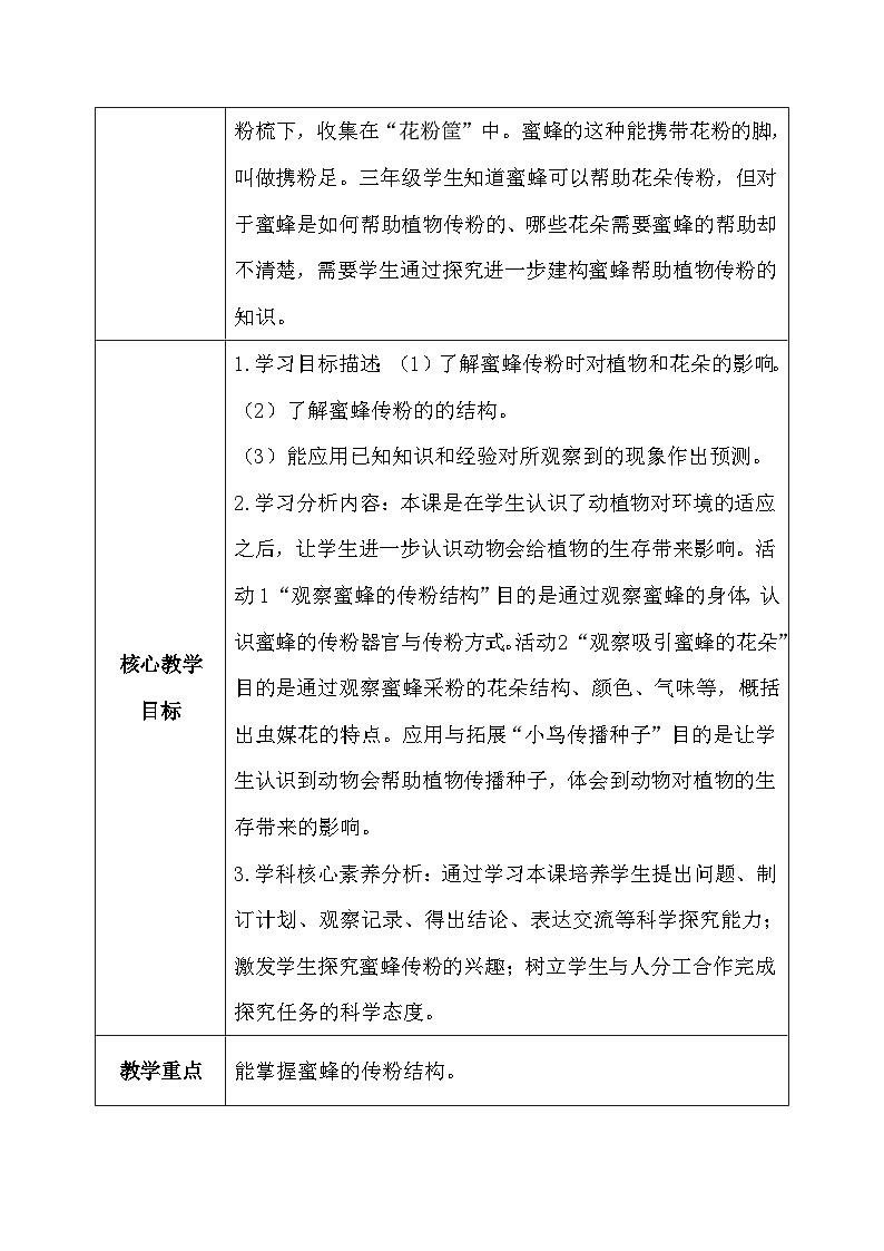 【核心素养】冀教版小学科学三年级下册     10.蜜蜂传粉   教案02