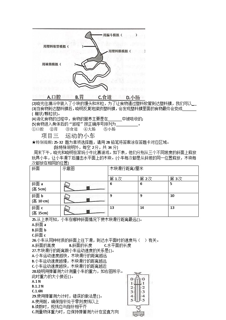 广东省深圳光明区2023-2024四年级上册科学期末试卷及答案03