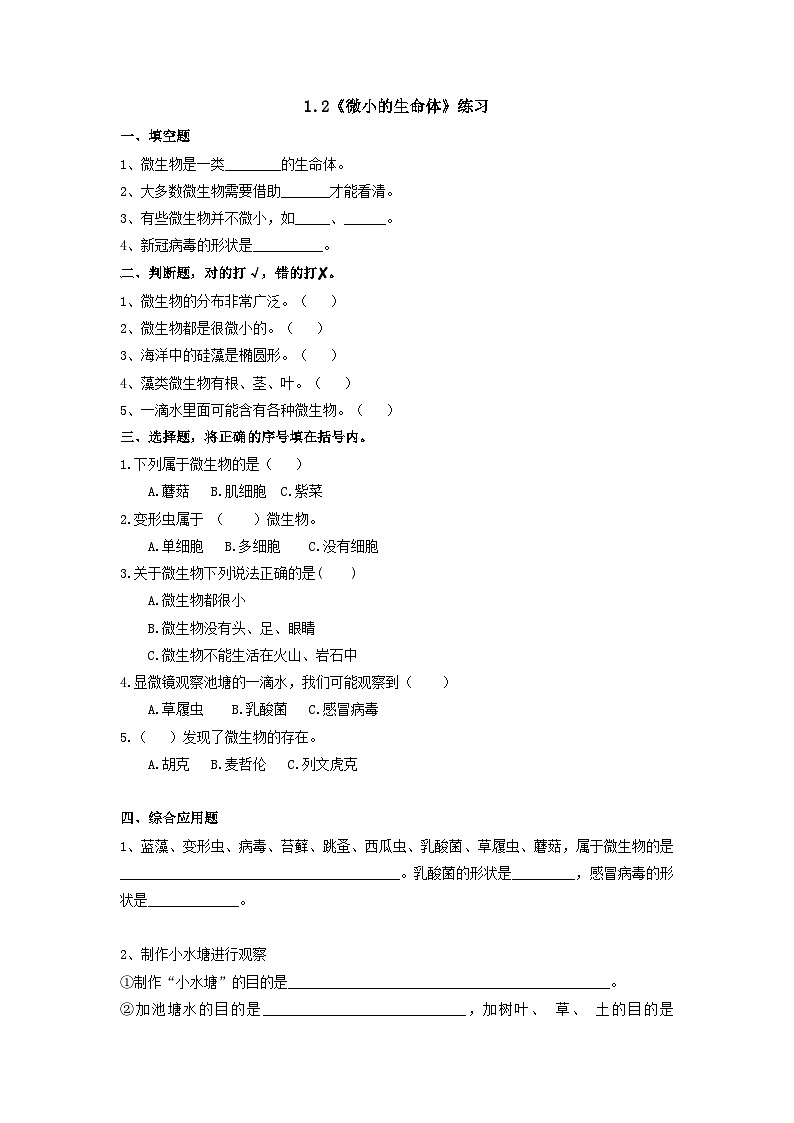 1.2微小的生命体（练习）第1页